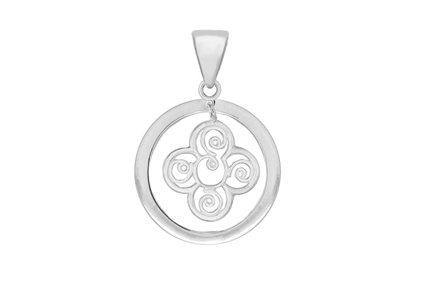 Sterling Silver 22mm Floating Flower Disc Pendant