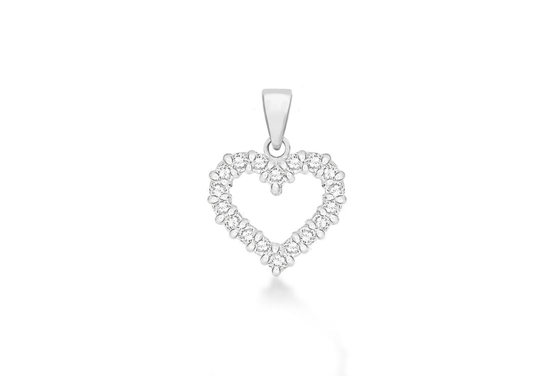 Sterling Silver Zirconia  15mm 21mm Open-Heart Pendant