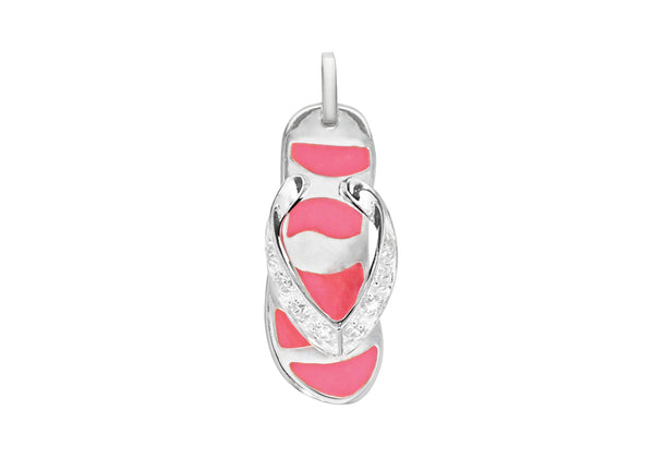 Sterling Silver Crystal and Pink Enamel 10.6mm x 29.3mm Flip Flop Pendant