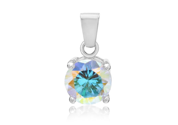 Sterling Silver 8mm Round Aurora Borealis Zirconia  Pendant