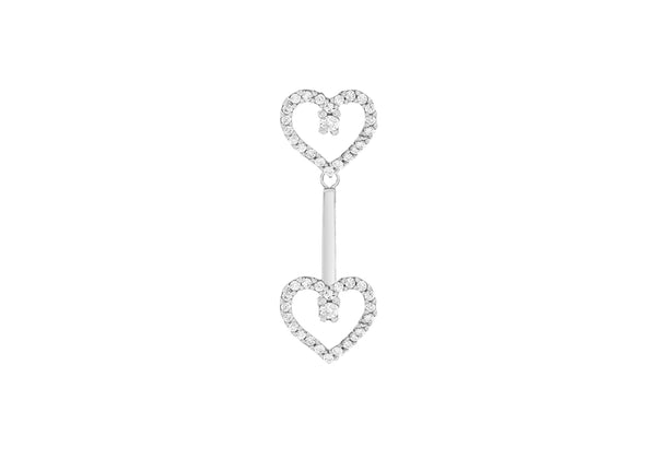 Sterling Silver Zirconia  10.2mm x 26mm Double-Heart Drop Pendant