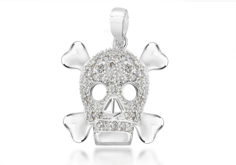 Sterling Silver Zirconia  Skull and Crossbones Pendant