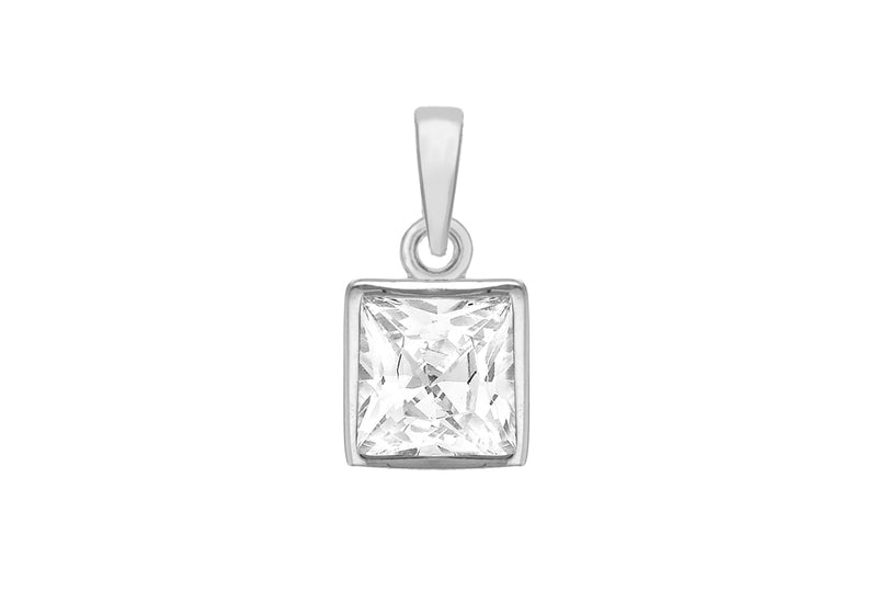 Sterling Silver 6.5mm Zirconia  Square Pendant