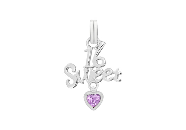 Sterling Silver Pink Zirconia  '16 Sweet' Pendant