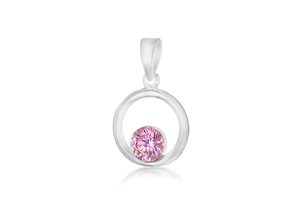 SILVER RND PINK Zirconia  DROP Pendant