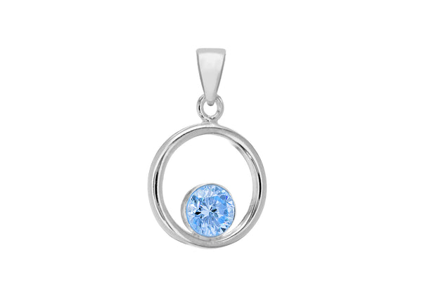 Sterling Silver Blue Zirconia  12.7mm Disc Pendant