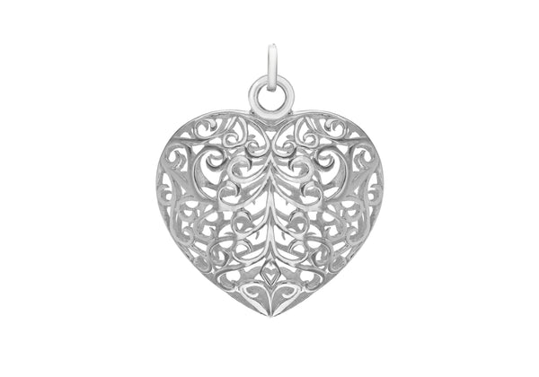 Sterling Silver 32.4mm x 38.8mm CutoCut Puffed Heart Pendant