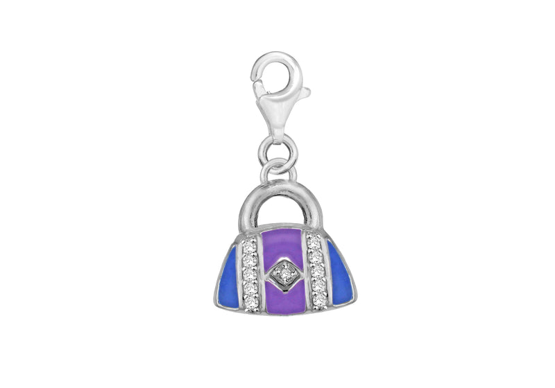 Sterling Silver Crystal Enamel Handbag Lobster-Clasp Charm