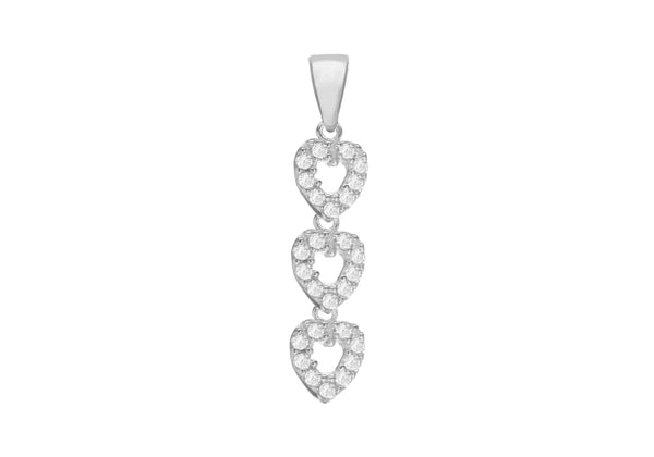 Sterling Silver Zirconia  6.8mm x 30.3mm Triple-Heart Pendant