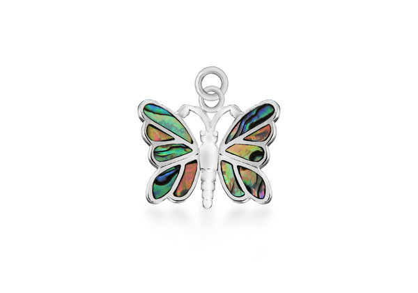 Sterling Silver Paua Shell 21mm x 24mm BCutterfly Pendant