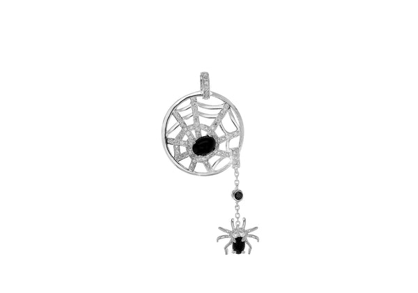 Sterling Silver Zirconia  Spider & 27mm Web Pendant