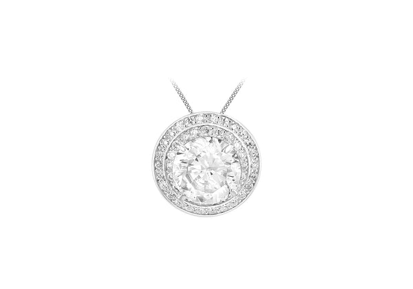 Sterling Silver Zirconia  19mm Round Slider Pendant