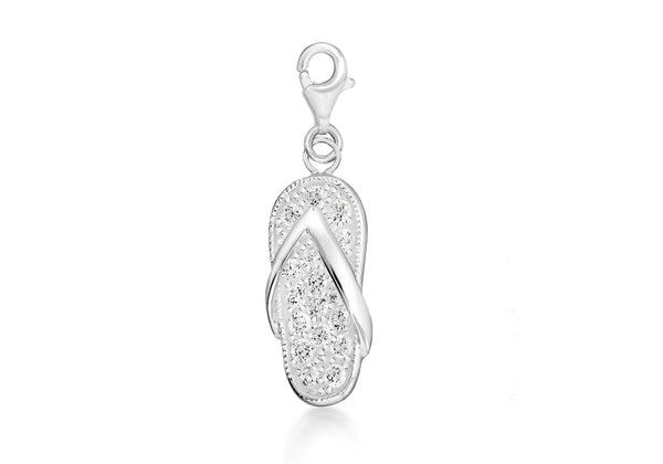 Sterling Silver Zirconia  8.6mm x 31.8mm Flip Flop Lobster-lasp Charm9