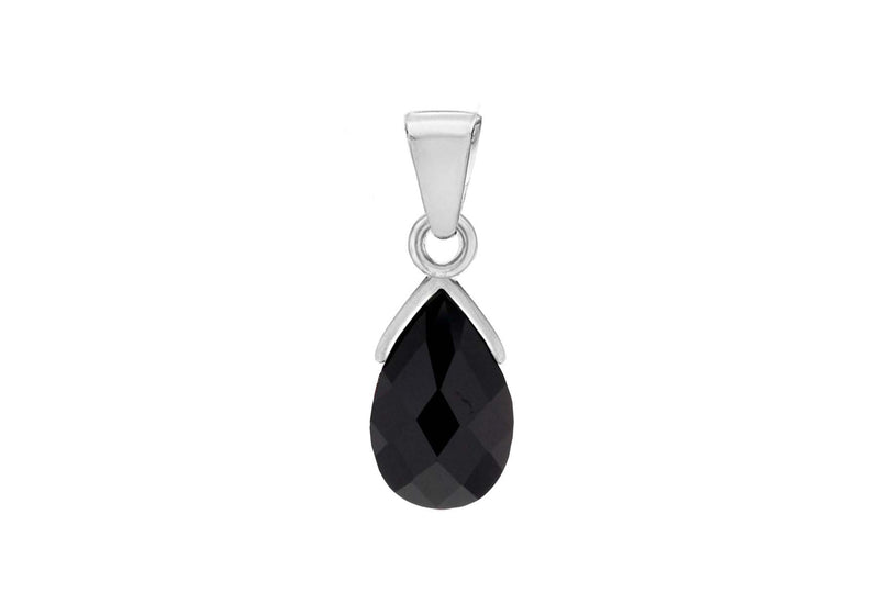 Sterling Silver Black Zirconia Teardrop Pendant 