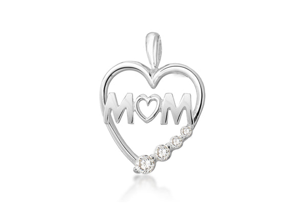 Sterling Silver Zirconia  18mm x 24mm 'Mum' Heart Pendant