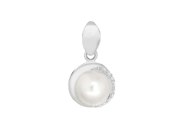 SILVER PLAIN/Zirconia  & PEARL Pendant