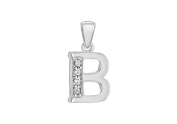 Sterling Silver Zirconia  9mm x 18.6mm 'B' Initial Pendant