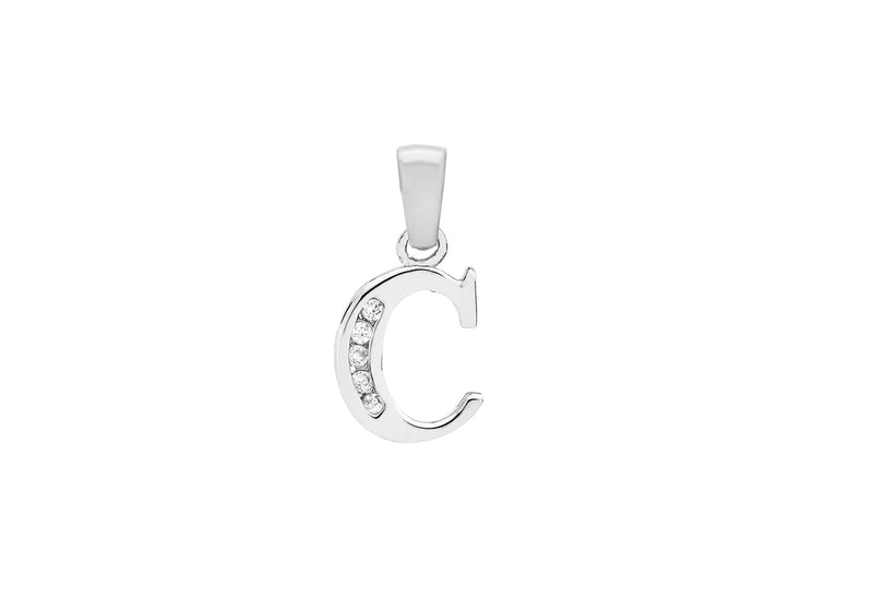 Sterling Silver Zirconia  9.3mm x 18.4mm '' Initial Pendant