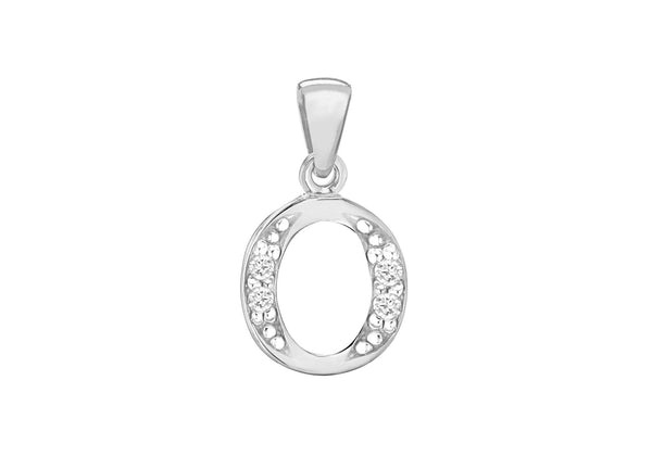 Sterling Silver Zirconia  10.4mm x 18.4mm 'O' Initial Pendant