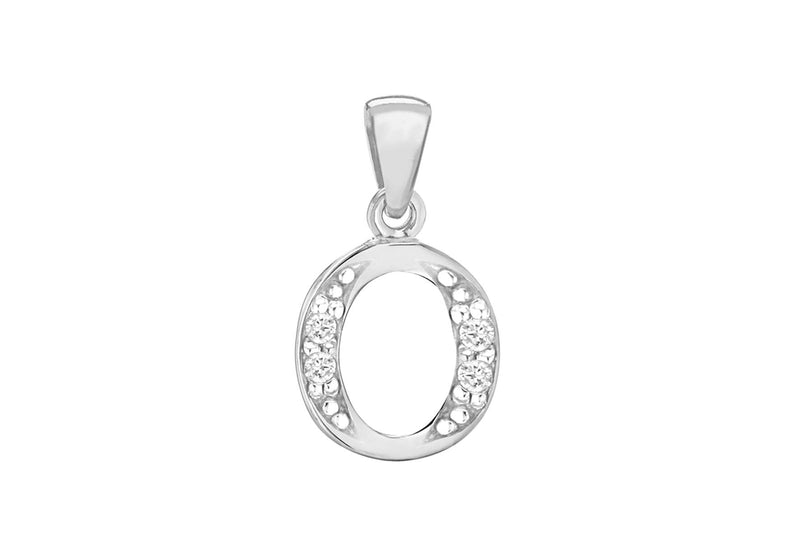 Sterling Silver Zirconia  10.4mm x 18.4mm 'O' Initial Pendant