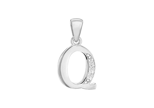 Sterling Silver Zirconia  10.3mm x 20mm 'Q' Initial Pendant