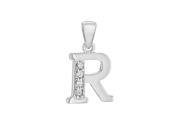 Sterling Silver Zirconia  10mm x 17.5mm 'R' Initial Pendant