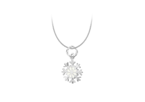 Sterling Silver 12.3mm x 21.2mm White Enamel Snowflake Pendant