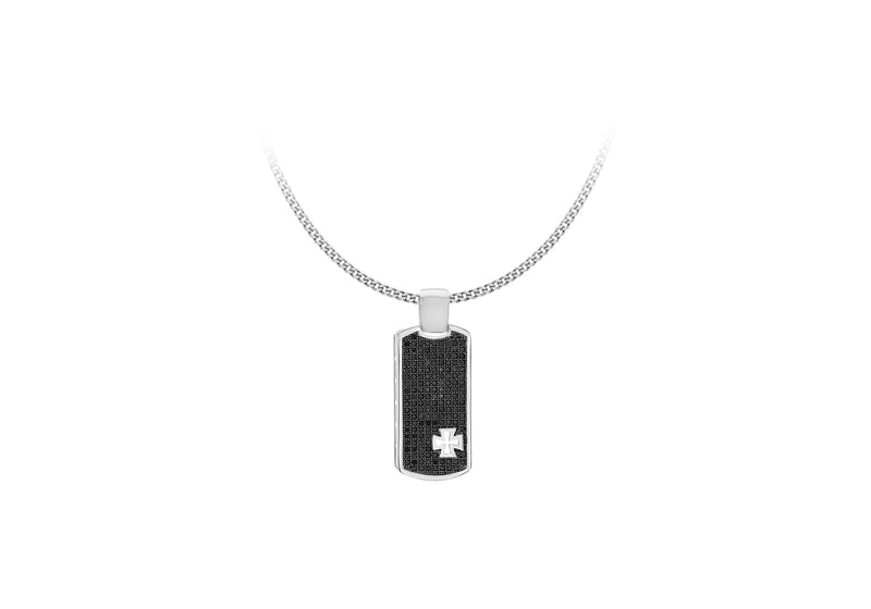 Sterling Silver Black Stone Set Tag Pendant