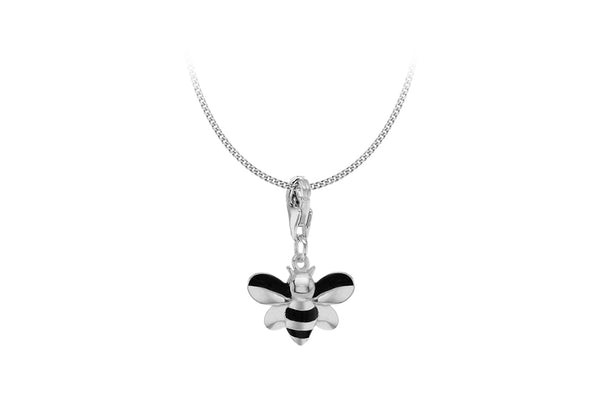 Sterling Silver Black Enamel Bee Lobster-Clasp Charm Pendant 