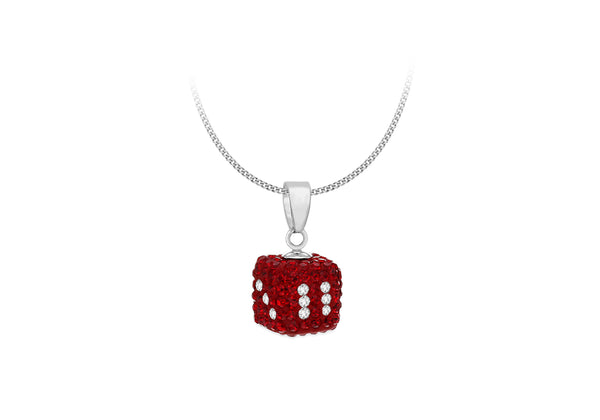 Sterling Silver Red and White Crystal 10mm x 19.4mm Die Pendant