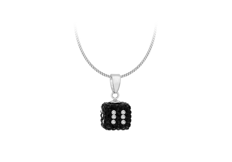 Sterling Silver Black and White Crystal 10mm x 19.4mm Die Pendant