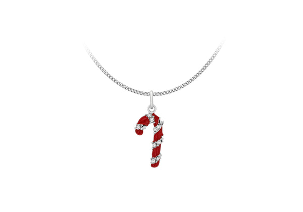 Sterling Silver Crystal Enamel Candy Cane Pendant