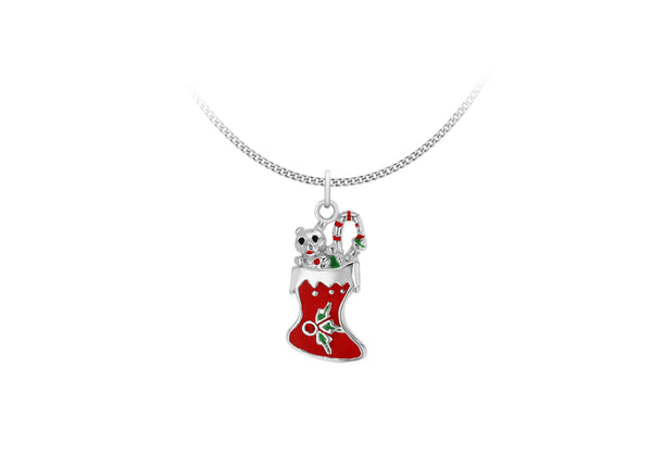 Sterling Silver Enamel hristmas Stoking Pendant