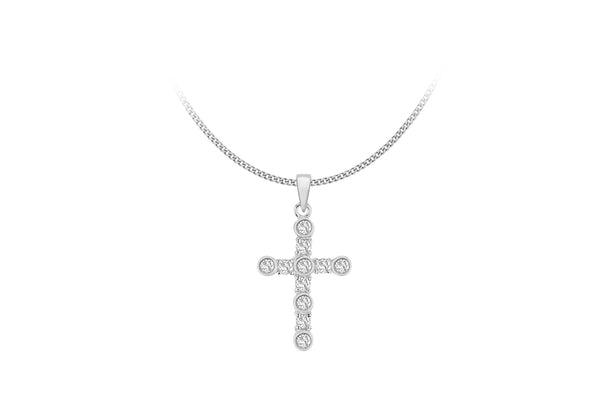 Sterling Silver Zirconia  19mm x 30mm Cross Pendant