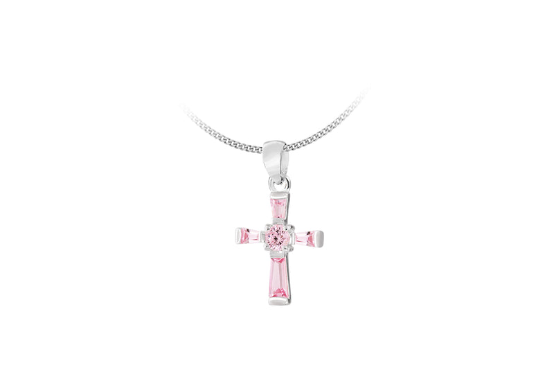 Sterling Silver Pink Zirconia  Cross Pendant