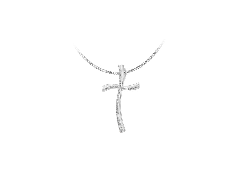 Sterling Silver Zirconia  Wave Cross Slider Pendant