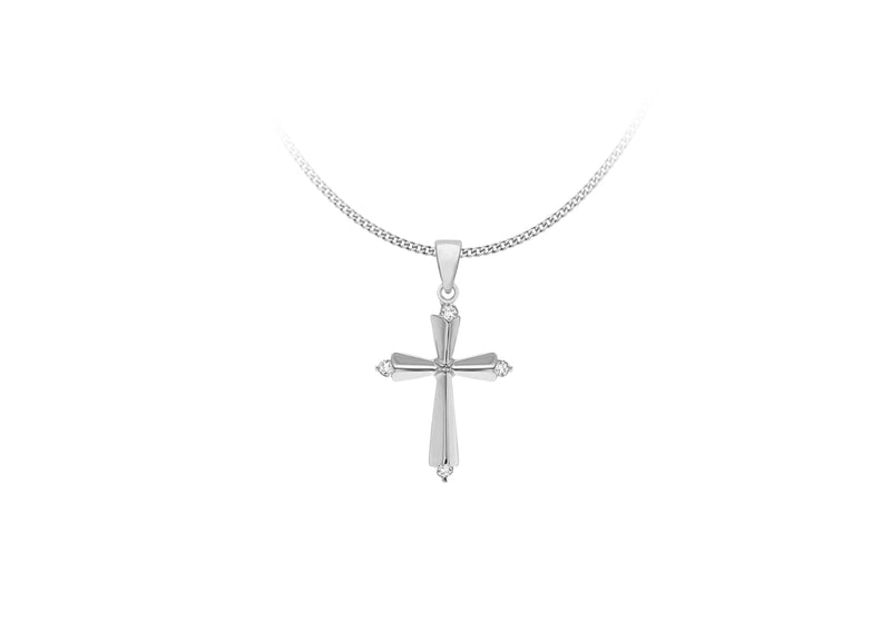 Sterling Silver 4-Zirconia  16mm x 28mm Cross Pendant