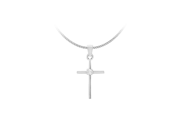 Sterling Silver Zirconia  Set Fine Cross Pendant