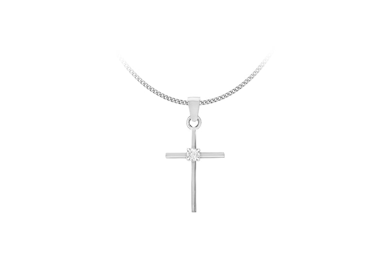 Sterling Silver Zirconia  Set Fine Cross Pendant