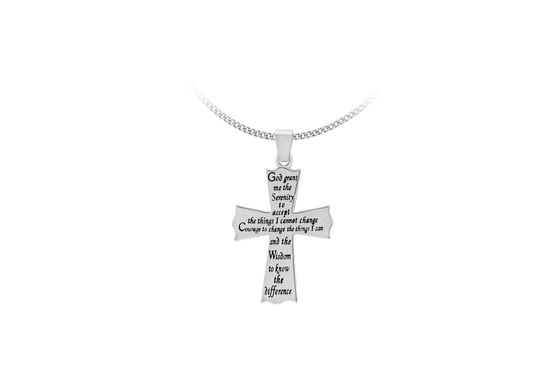 Sterling Silver 20mm x 34mm Serenity Prayer Cross Pendant