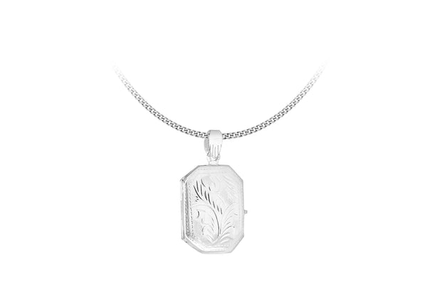 Sterling Silver Otangonal Engraved Floral Locket