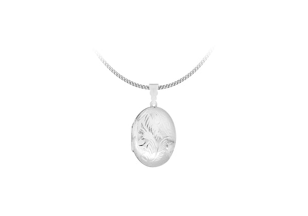 Sterling Silver Large Engraved Oval Locket