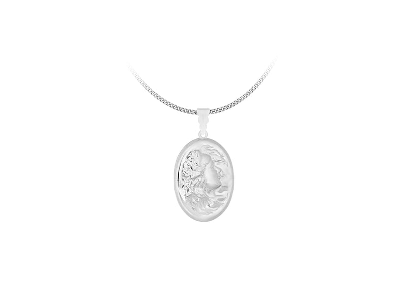 Sterling Silver 39mm x 50mm Lady-Detail Oval Locket