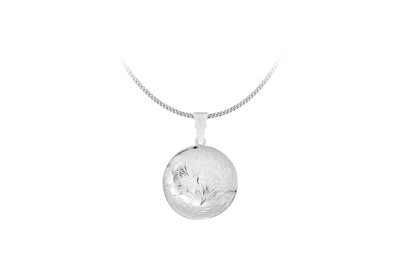 Sterling Silver Large Engraved Floral Round Locket