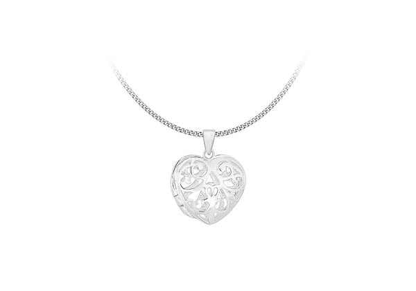 Sterling Silver Filigree Puff Heart Locket