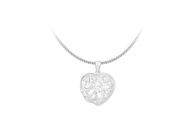 Sterling Silver Filigree Puff Heart Locket