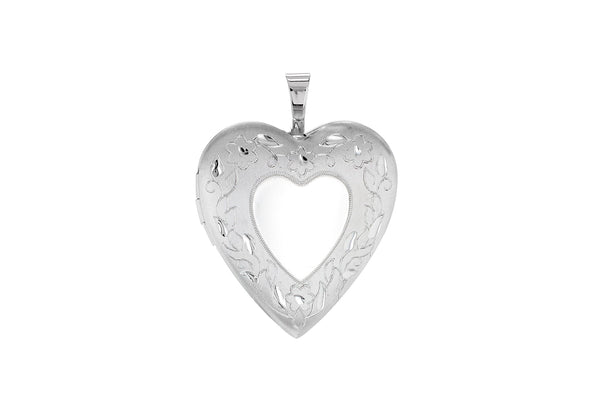 Sterling Silver 20mm x 25mm Etched -Floral-Detail Heart Locket