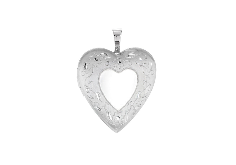 Sterling Silver 20mm x 25mm Etched -Floral-Detail Heart Locket