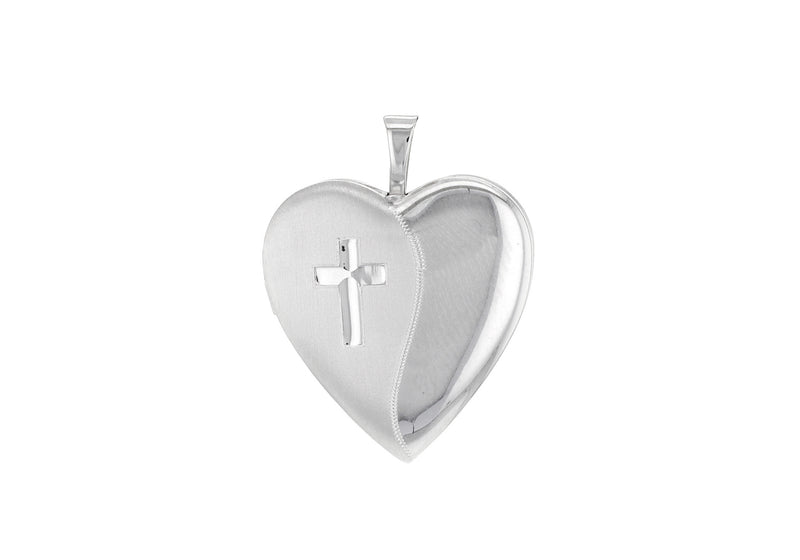 Sterling Silver Etched  Cross Satin Polished Oval Locket