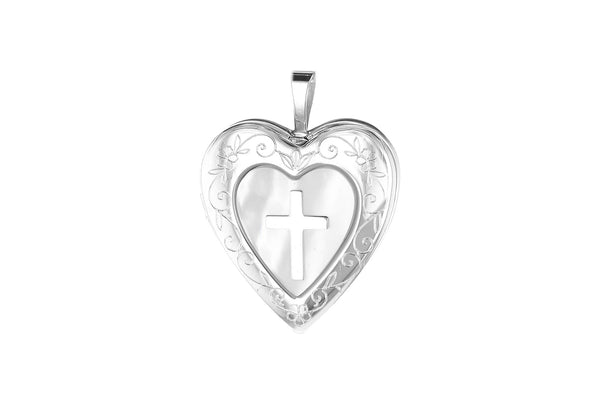 Sterling Silver Mother of Pearl Cross Heart Locket